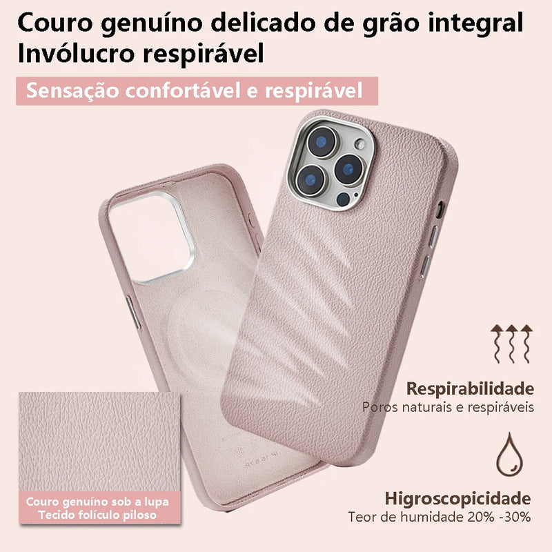 Romantic Crown Caixa do iPhone, Material de Couro Genuinho, Acessórios for iPhone 16,15, 14, 13, Pro Max