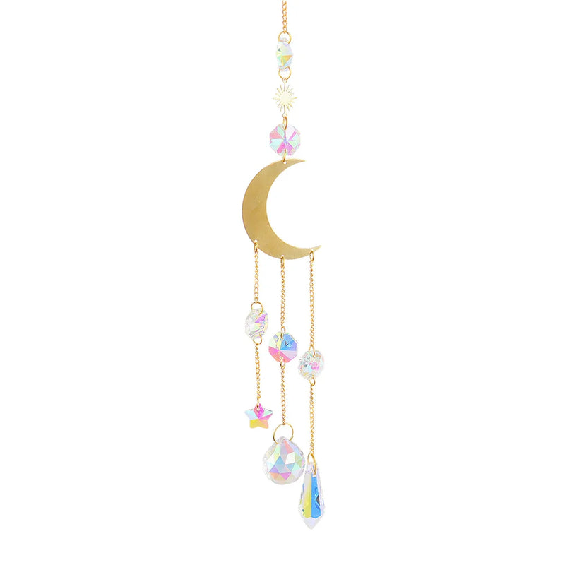 Crystal Wind Chime Sun Light Catcher Pendant Diamond Prisms Sun Moon Ornaments Window Hanging Windchime Home Garden Decor