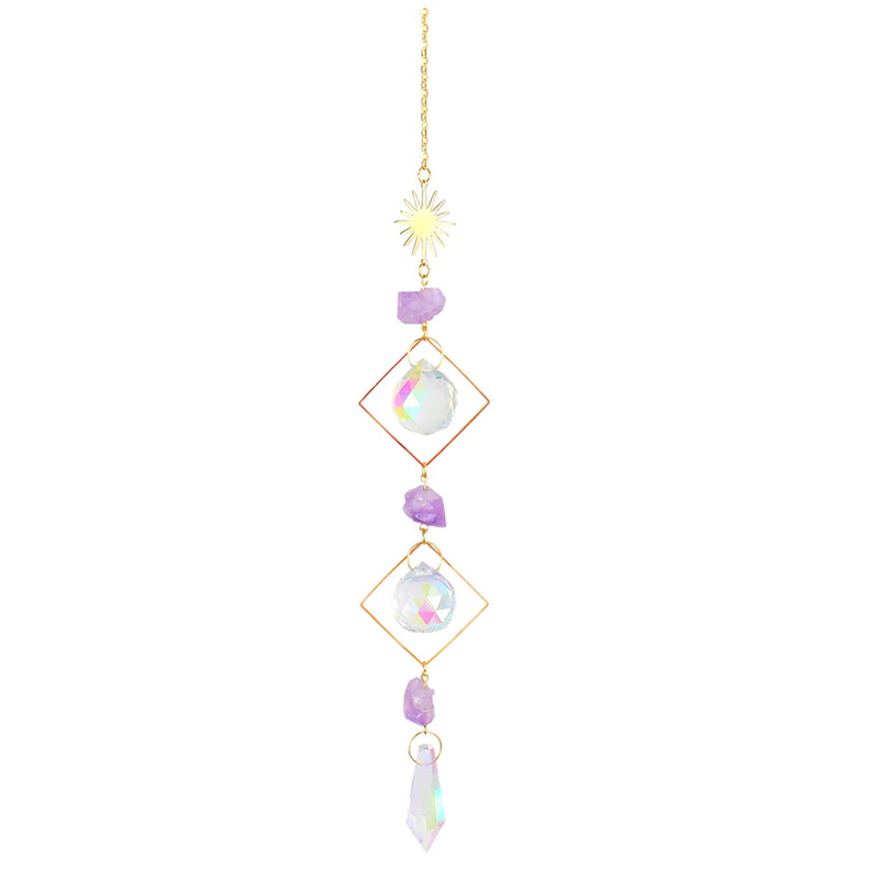 Crystal Wind Chime Sun Light Catcher Pendant Diamond Prisms Sun Moon Ornaments Window Hanging Windchime Home Garden Decor