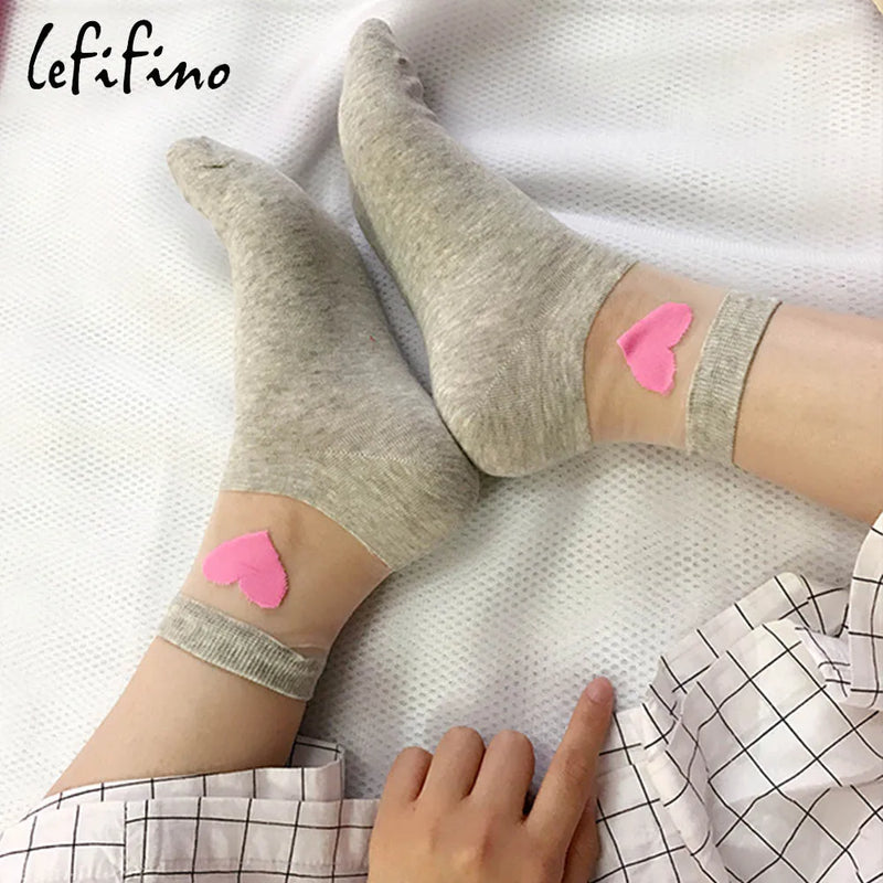 Summer Cute Love Transparent Women Socks Comfortable Sexy Heart Pattern Cotton Bottom Fashion Socks Soft White Socks Ne74230