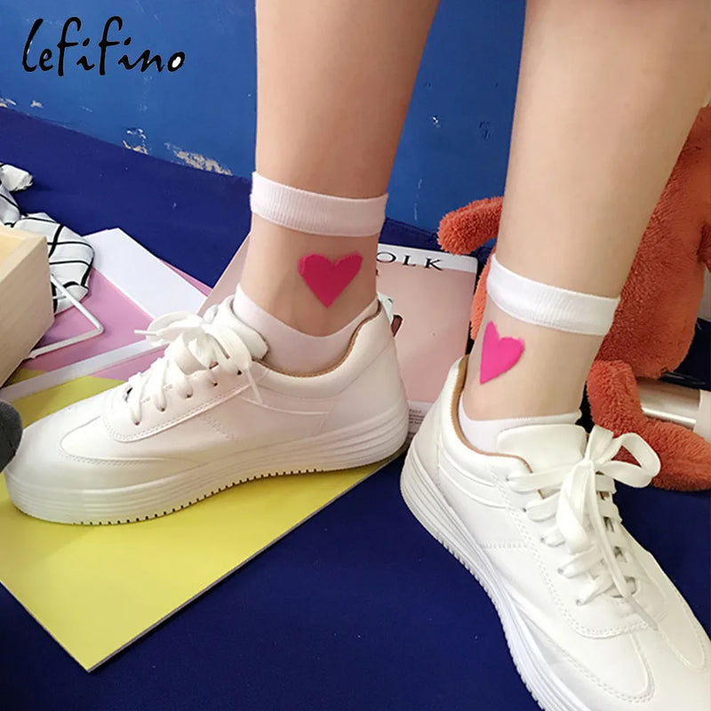 Summer Cute Love Transparent Women Socks Comfortable Sexy Heart Pattern Cotton Bottom Fashion Socks Soft White Socks Ne74230