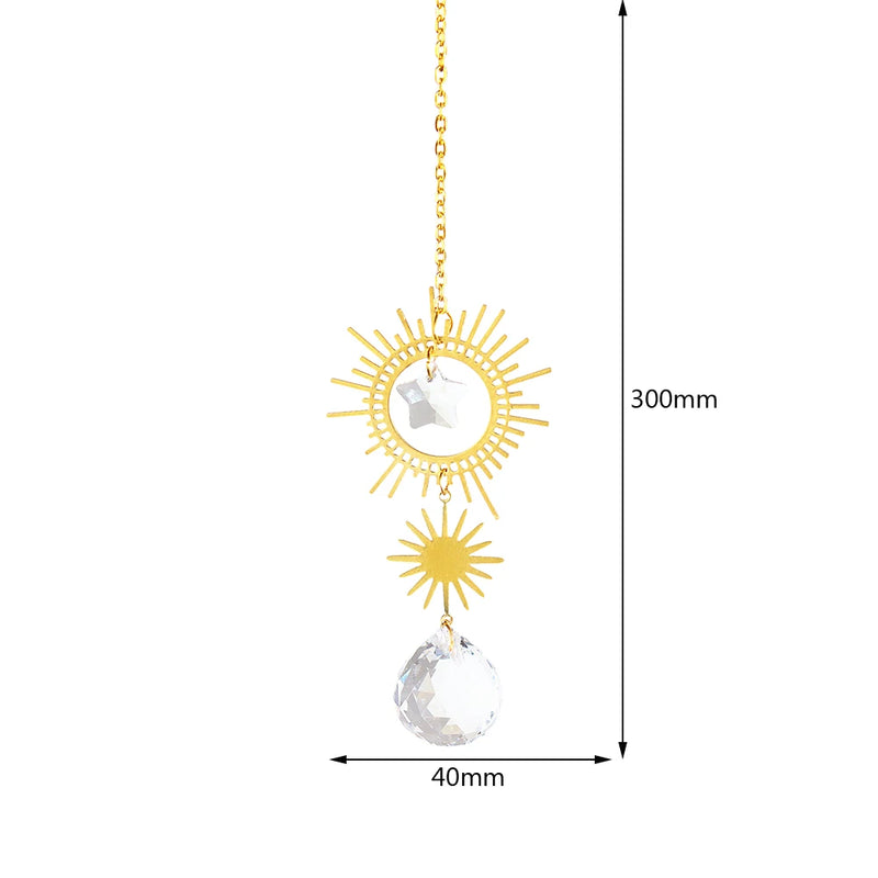 Crystal Wind Chime Sun Light Catcher Pendant Diamond Prisms Sun Moon Ornaments Window Hanging Windchime Home Garden Decor