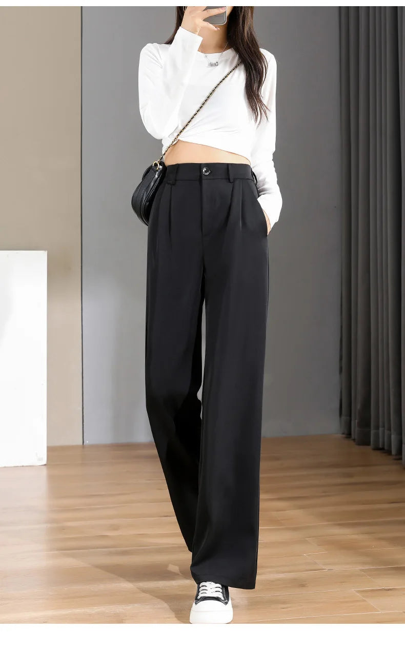 Women'S Loose Spring Summer 2024 New High Waist Wide Legs Slim Casual Trousers Korean Fashion Trend Female Suit Straight Pants