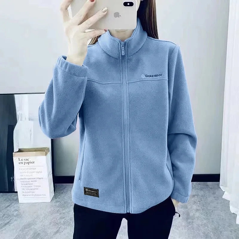 Plus Size Autumn Winter Polar Fleece Warm Coat Women Sweatshirt Outdoor Sports Casual Zipper Cardigan Jacket Top Slim Teenagers