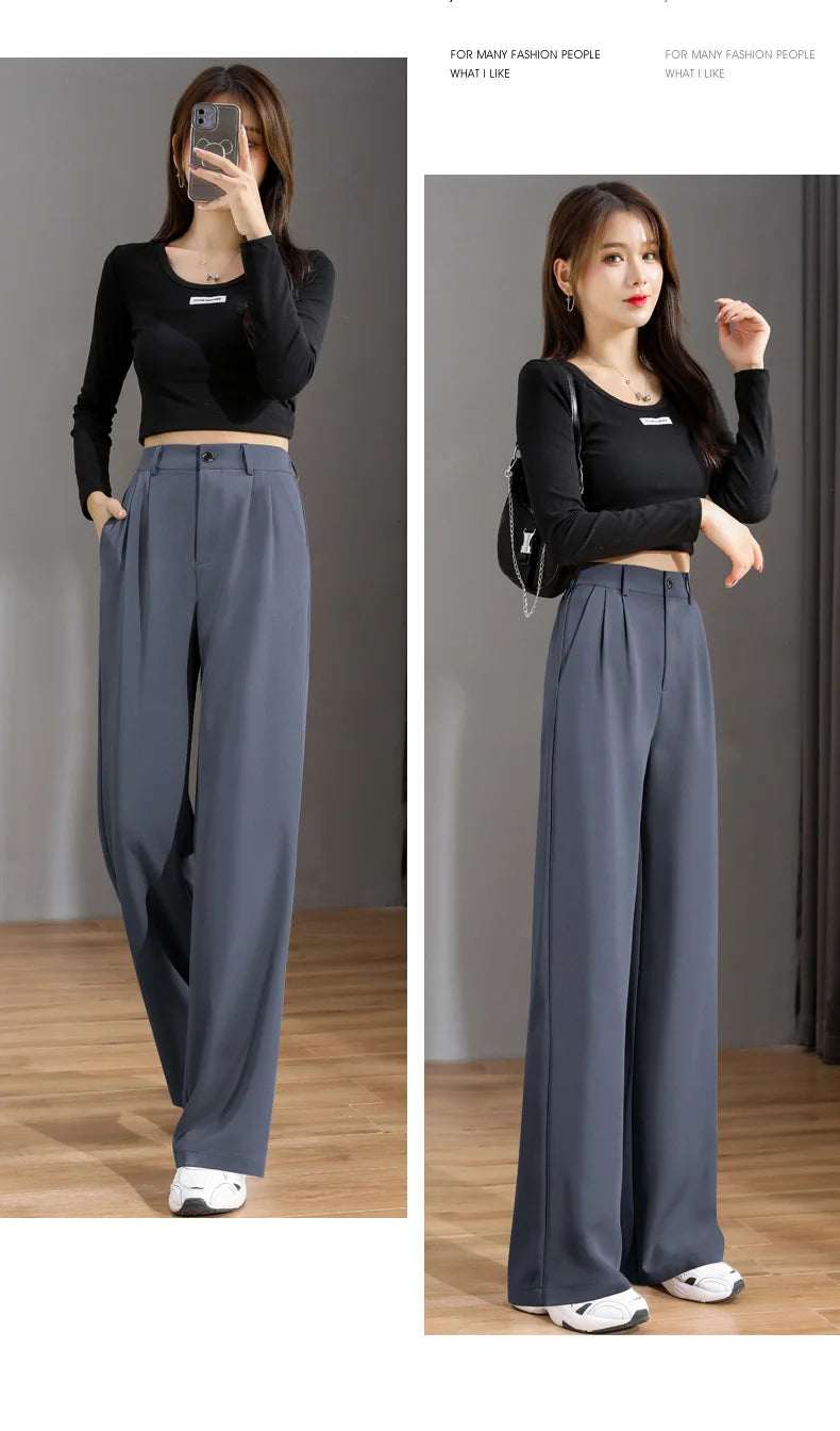 Women'S Loose Spring Summer 2024 New High Waist Wide Legs Slim Casual Trousers Korean Fashion Trend Female Suit Straight Pants