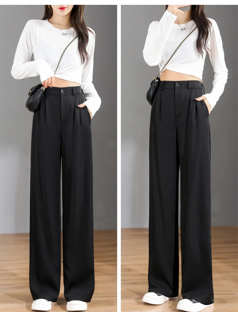 Women'S Loose Spring Summer 2024 New High Waist Wide Legs Slim Casual Trousers Korean Fashion Trend Female Suit Straight Pants