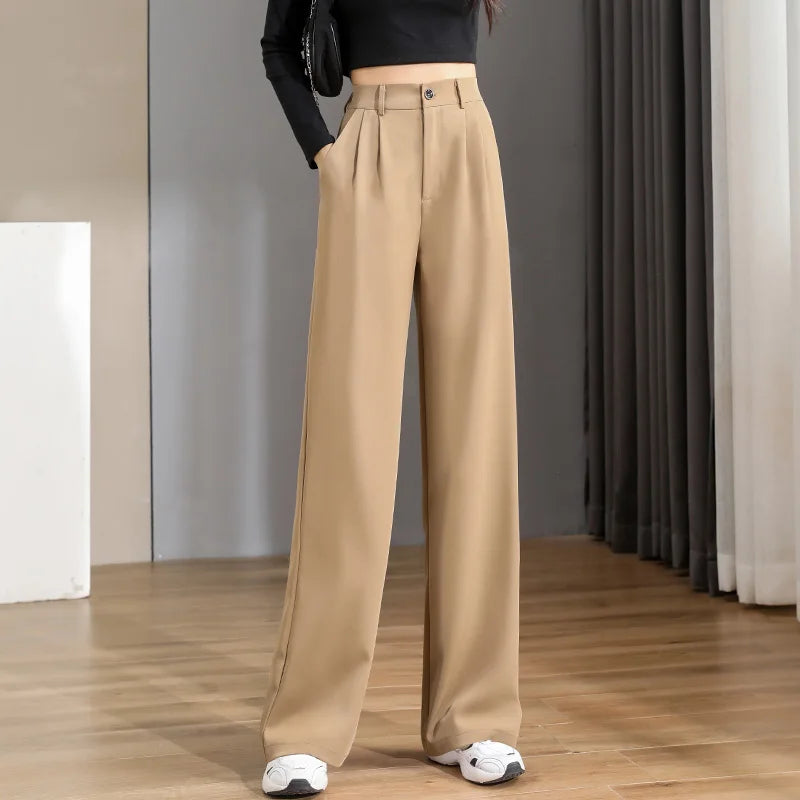 Women'S Loose Spring Summer 2024 New High Waist Wide Legs Slim Casual Trousers Korean Fashion Trend Female Suit Straight Pants