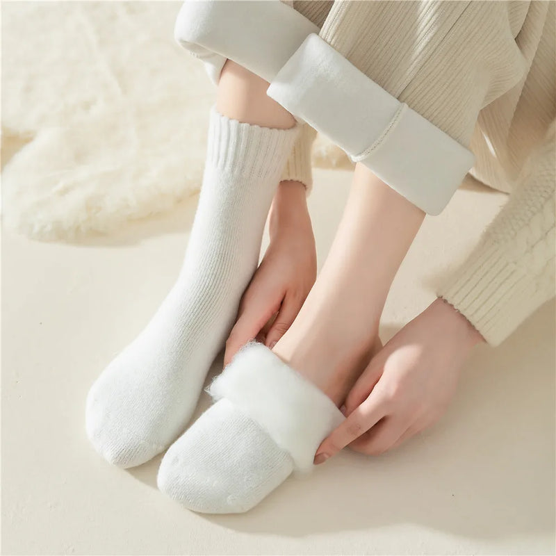 3 Pairs Women Socks Wool Autumn Winter Warm Snow Markron Color Thick Plush Hairy Soft Postpartum Stockings Floor Sleep Socks