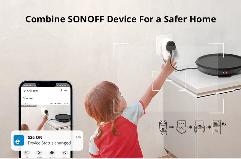 SONOFF CAM Slim WiFi Câmera de segurança inteligente 1080P HD Alarme de movimento Áudio bidirecional Linkage de cena via Alexa Google Home eWeLink APP