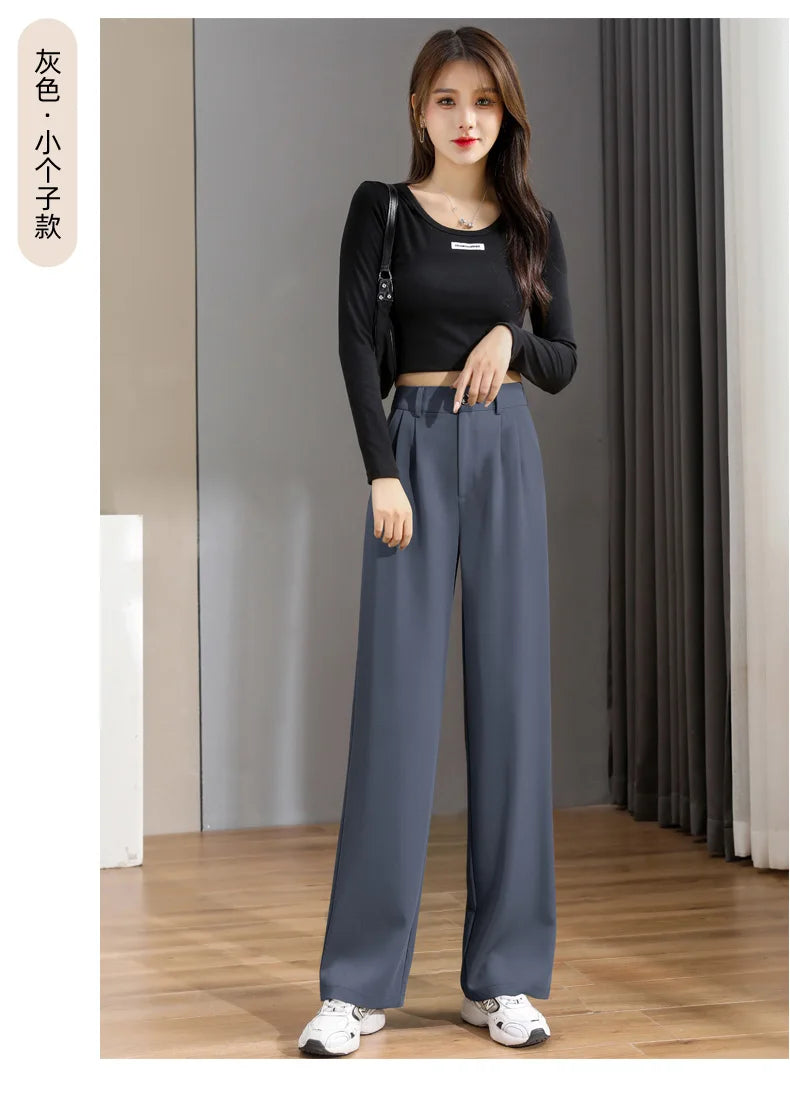 Women'S Loose Spring Summer 2024 New High Waist Wide Legs Slim Casual Trousers Korean Fashion Trend Female Suit Straight Pants