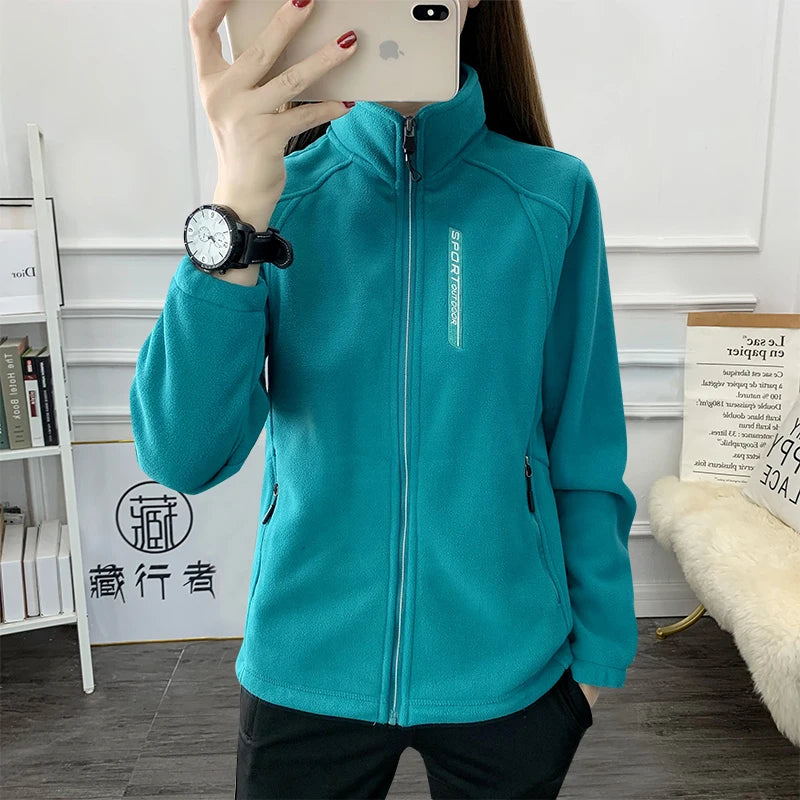 Plus Size Autumn Winter Polar Fleece Warm Coat Women Sweatshirt Outdoor Sports Casual Zipper Cardigan Jacket Top Slim Teenagers