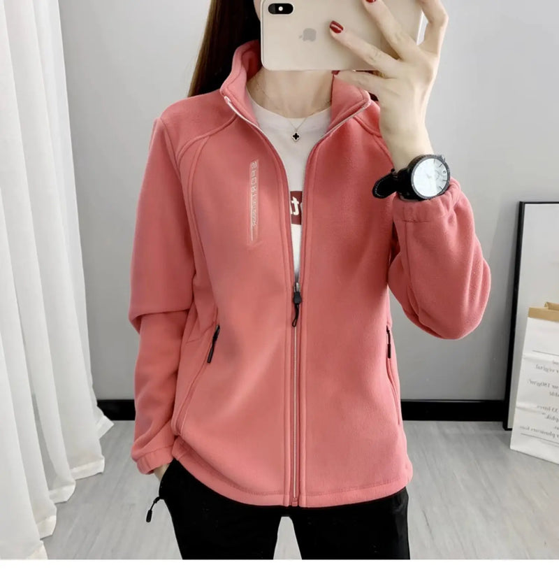 Plus Size Autumn Winter Polar Fleece Warm Coat Women Sweatshirt Outdoor Sports Casual Zipper Cardigan Jacket Top Slim Teenagers