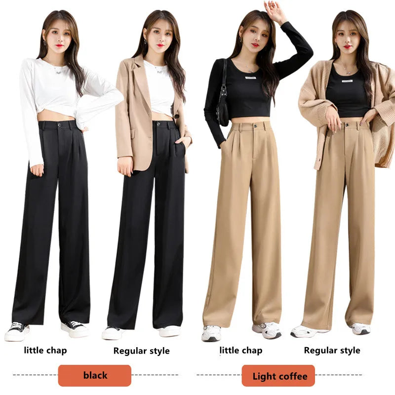 Women'S Loose Spring Summer 2024 New High Waist Wide Legs Slim Casual Trousers Korean Fashion Trend Female Suit Straight Pants