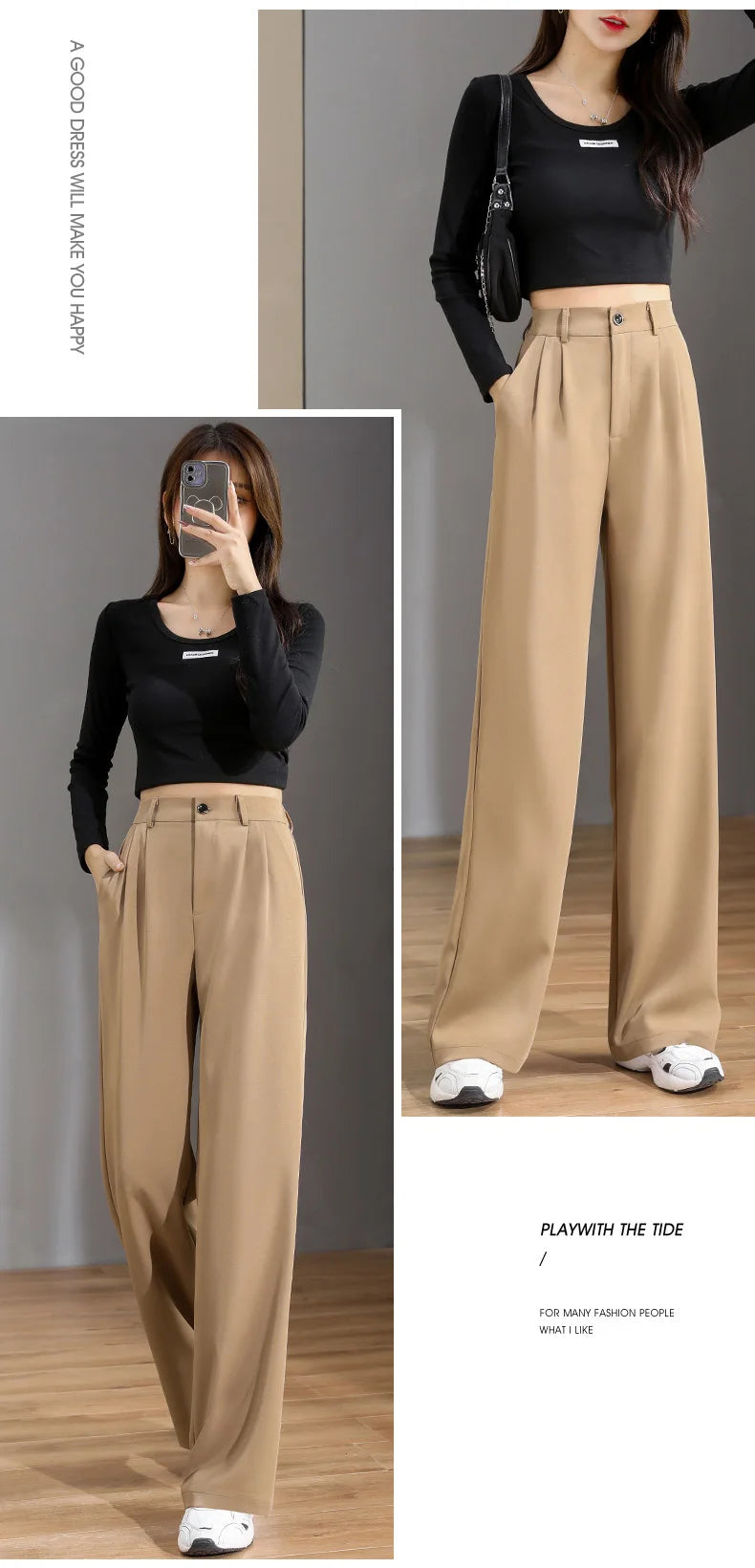 Women'S Loose Spring Summer 2024 New High Waist Wide Legs Slim Casual Trousers Korean Fashion Trend Female Suit Straight Pants