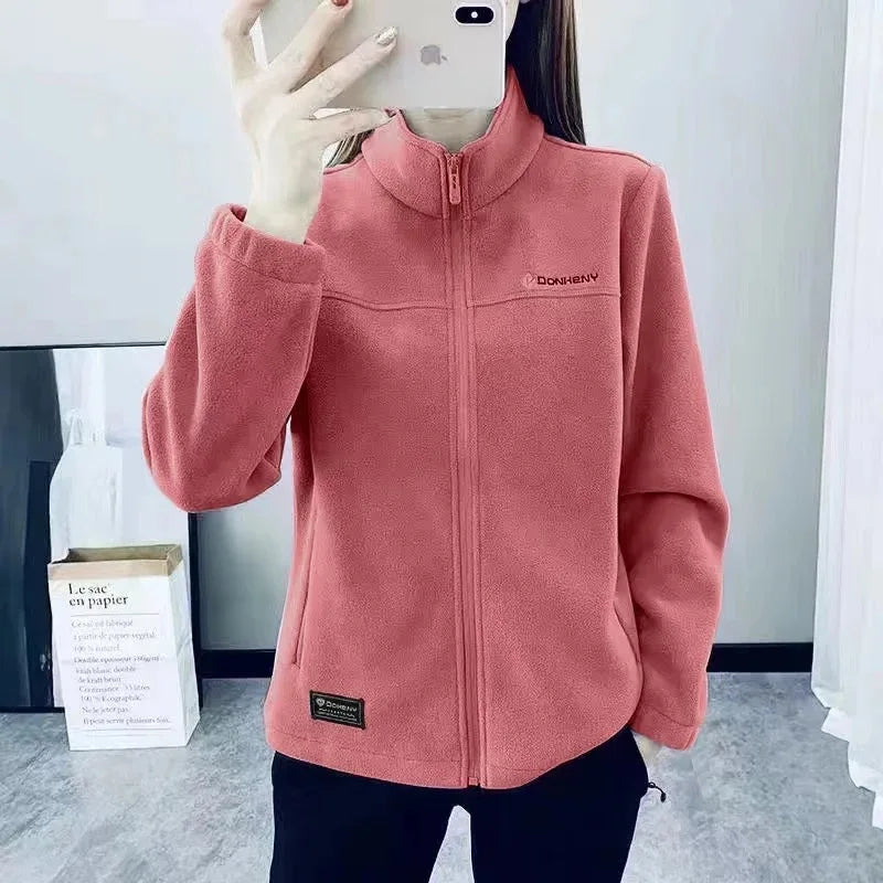 Plus Size Autumn Winter Polar Fleece Warm Coat Women Sweatshirt Outdoor Sports Casual Zipper Cardigan Jacket Top Slim Teenagers