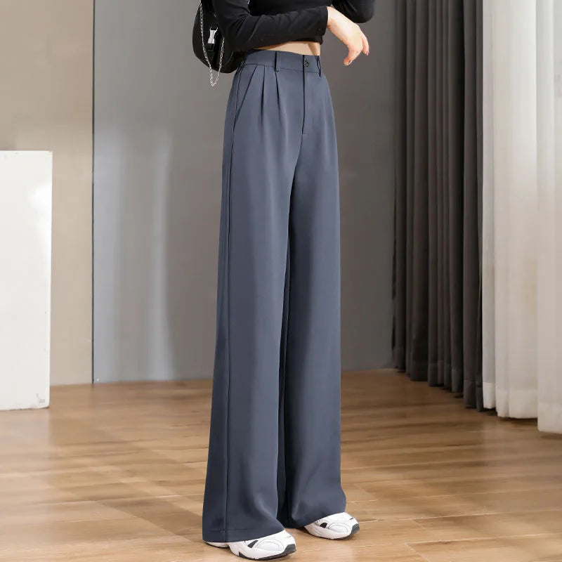 Women'S Loose Spring Summer 2024 New High Waist Wide Legs Slim Casual Trousers Korean Fashion Trend Female Suit Straight Pants