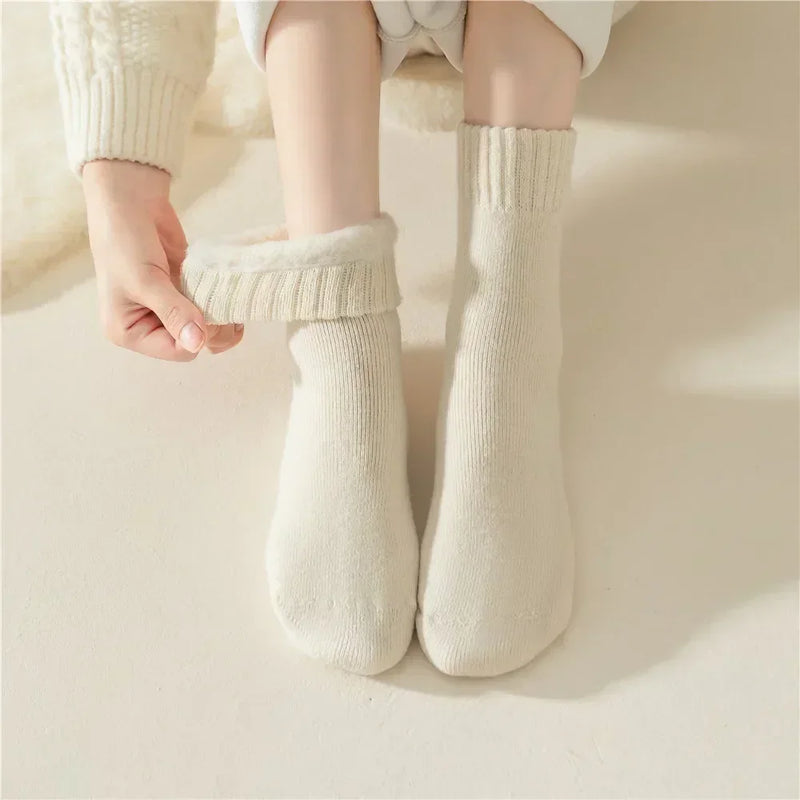 3 Pairs Women Socks Wool Autumn Winter Warm Snow Markron Color Thick Plush Hairy Soft Postpartum Stockings Floor Sleep Socks