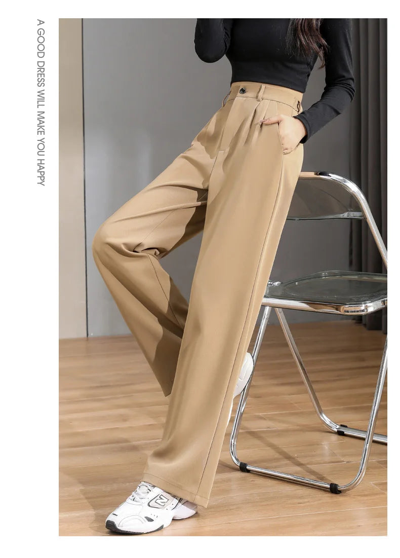 Women'S Loose Spring Summer 2024 New High Waist Wide Legs Slim Casual Trousers Korean Fashion Trend Female Suit Straight Pants