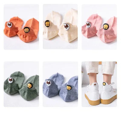 5 pack lot set pair ankle short cotton Women socks summer Korean style daisy Kawaii beautiful happy heelpiece fashion socks