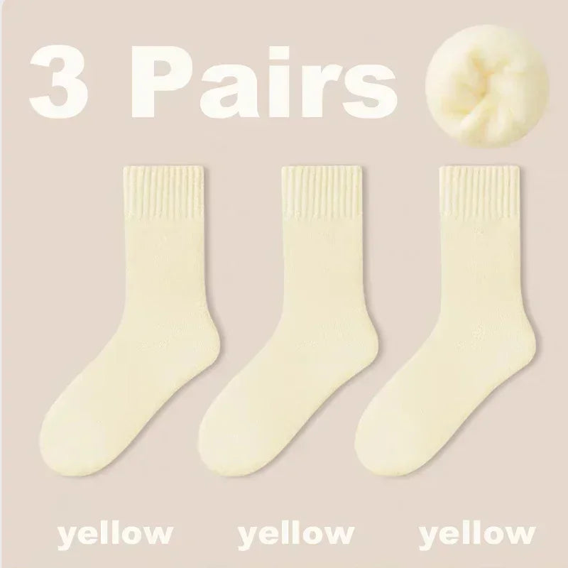 3 Pairs Women Socks Wool Autumn Winter Warm Snow Markron Color Thick Plush Hairy Soft Postpartum Stockings Floor Sleep Socks