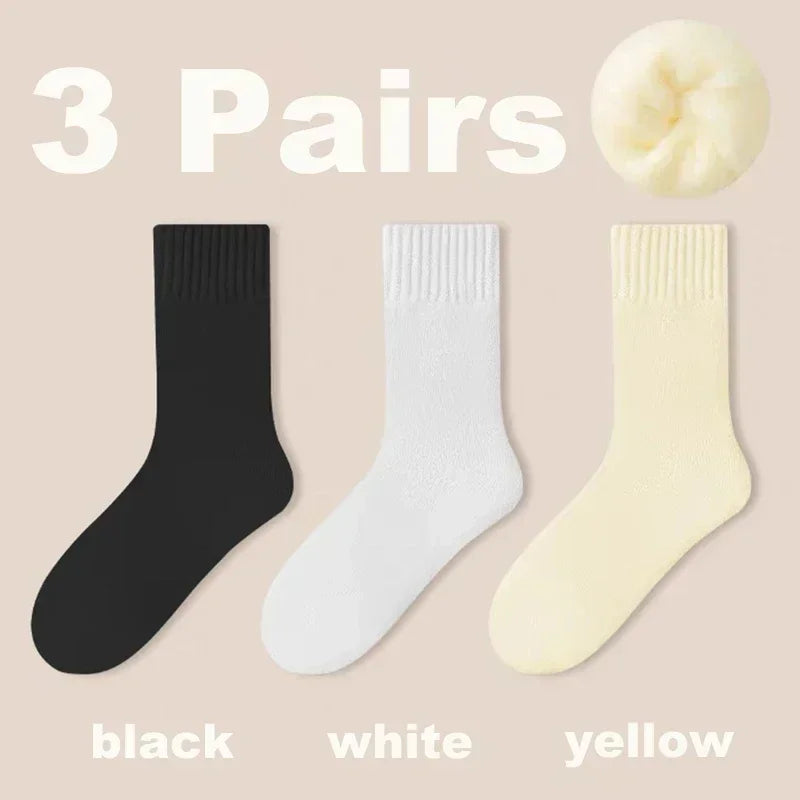 3 Pairs Women Socks Wool Autumn Winter Warm Snow Markron Color Thick Plush Hairy Soft Postpartum Stockings Floor Sleep Socks