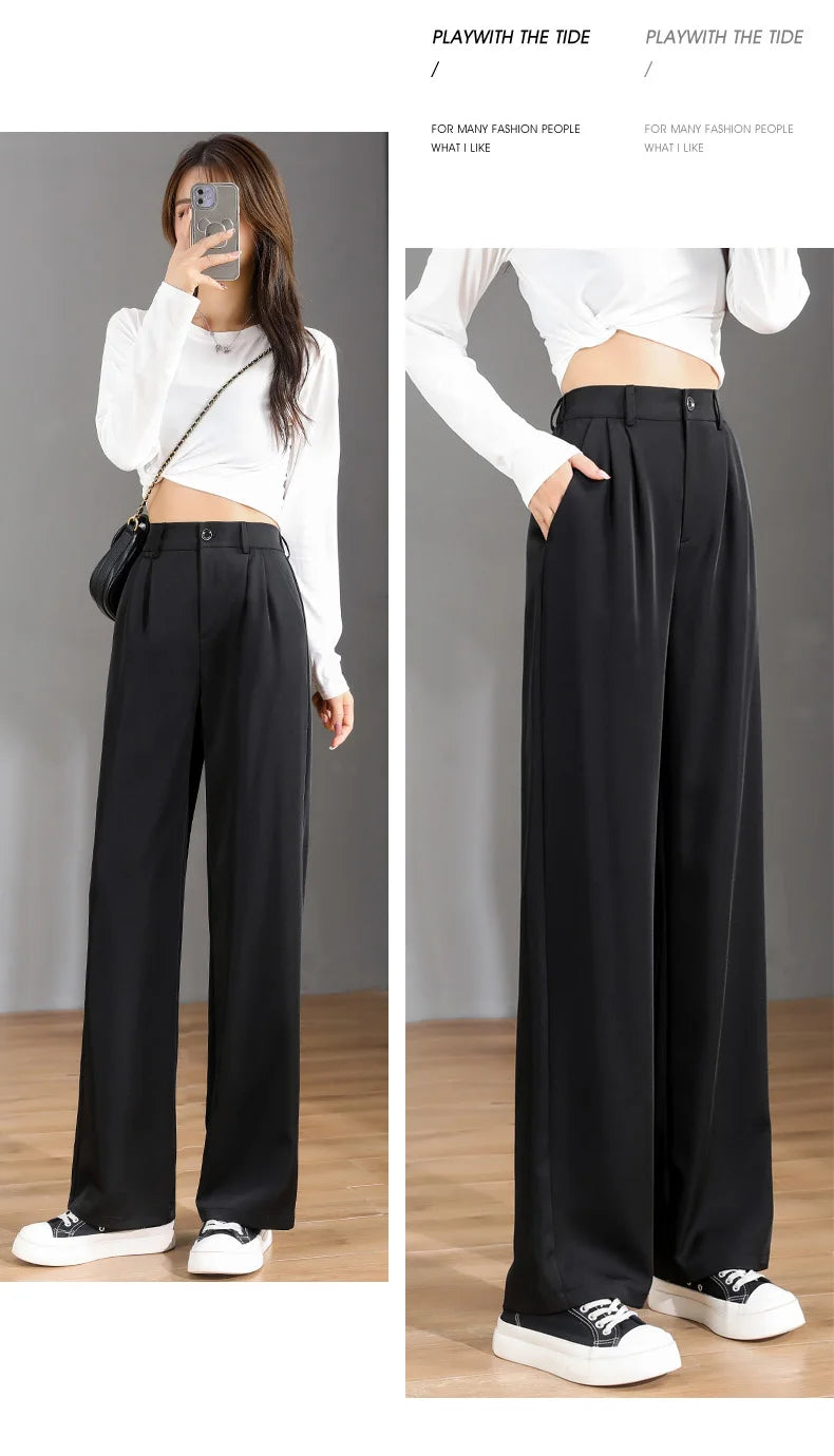 Women'S Loose Spring Summer 2024 New High Waist Wide Legs Slim Casual Trousers Korean Fashion Trend Female Suit Straight Pants