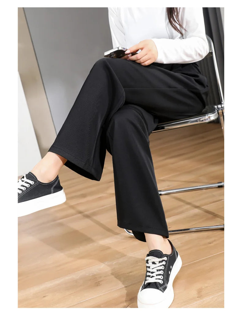 Women'S Loose Spring Summer 2024 New High Waist Wide Legs Slim Casual Trousers Korean Fashion Trend Female Suit Straight Pants