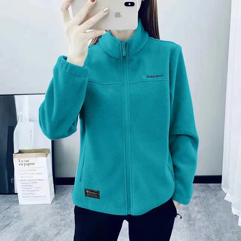 Plus Size Autumn Winter Polar Fleece Warm Coat Women Sweatshirt Outdoor Sports Casual Zipper Cardigan Jacket Top Slim Teenagers