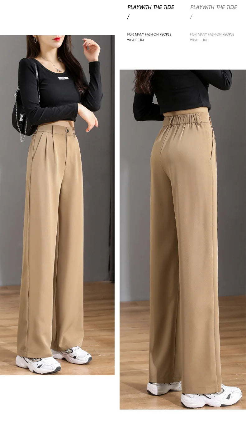 Women'S Loose Spring Summer 2024 New High Waist Wide Legs Slim Casual Trousers Korean Fashion Trend Female Suit Straight Pants