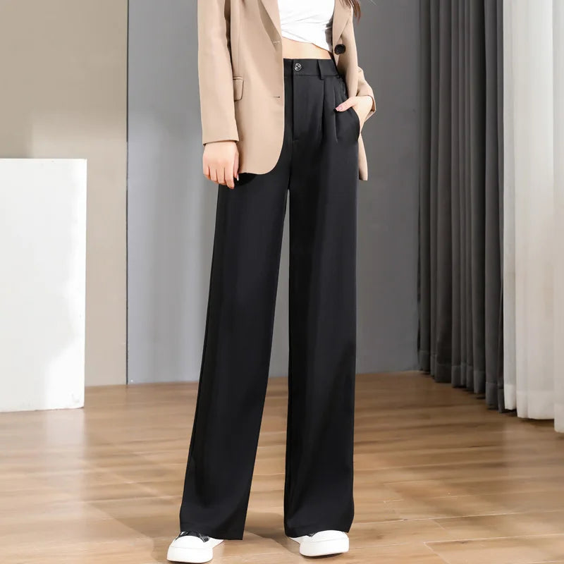 Women'S Loose Spring Summer 2024 New High Waist Wide Legs Slim Casual Trousers Korean Fashion Trend Female Suit Straight Pants