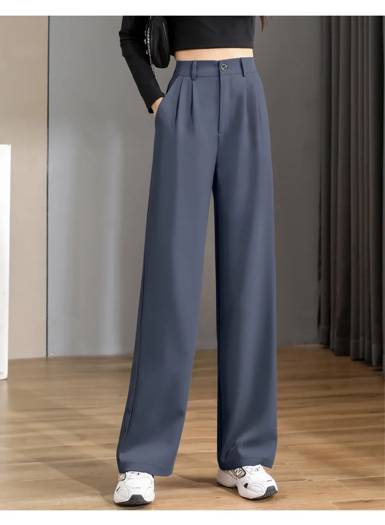 Women'S Loose Spring Summer 2024 New High Waist Wide Legs Slim Casual Trousers Korean Fashion Trend Female Suit Straight Pants