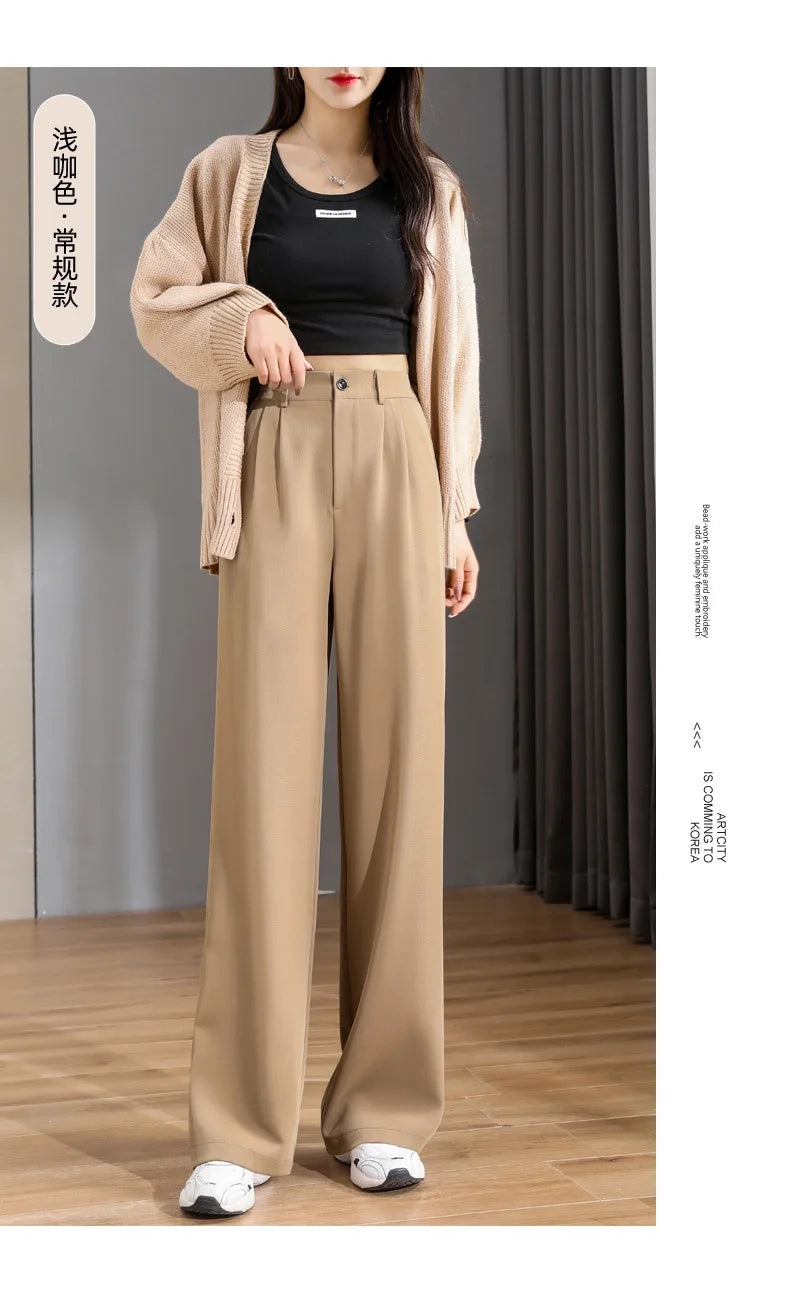 Women'S Loose Spring Summer 2024 New High Waist Wide Legs Slim Casual Trousers Korean Fashion Trend Female Suit Straight Pants