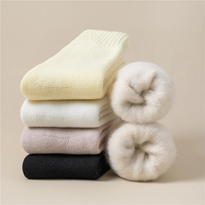 3 Pairs Women Socks Wool Autumn Winter Warm Snow Markron Color Thick Plush Hairy Soft Postpartum Stockings Floor Sleep Socks