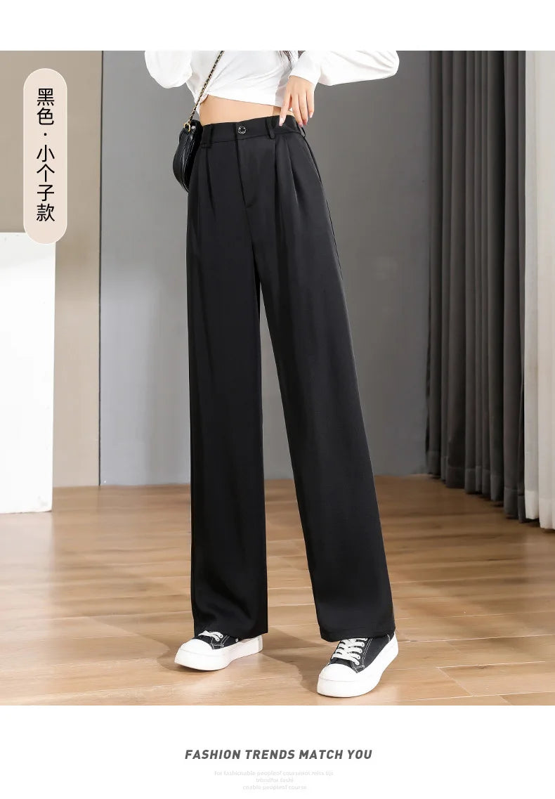 Women'S Loose Spring Summer 2024 New High Waist Wide Legs Slim Casual Trousers Korean Fashion Trend Female Suit Straight Pants