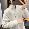 Plus Size Autumn Winter Polar Fleece Warm Coat Women Sweatshirt Outdoor Sports Casual Zipper Cardigan Jacket Top Slim Teenagers