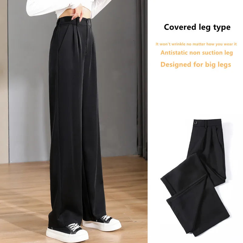 Women'S Loose Spring Summer 2024 New High Waist Wide Legs Slim Casual Trousers Korean Fashion Trend Female Suit Straight Pants