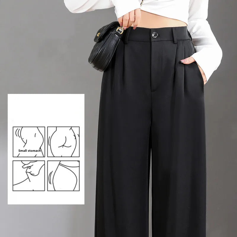 Women'S Loose Spring Summer 2024 New High Waist Wide Legs Slim Casual Trousers Korean Fashion Trend Female Suit Straight Pants